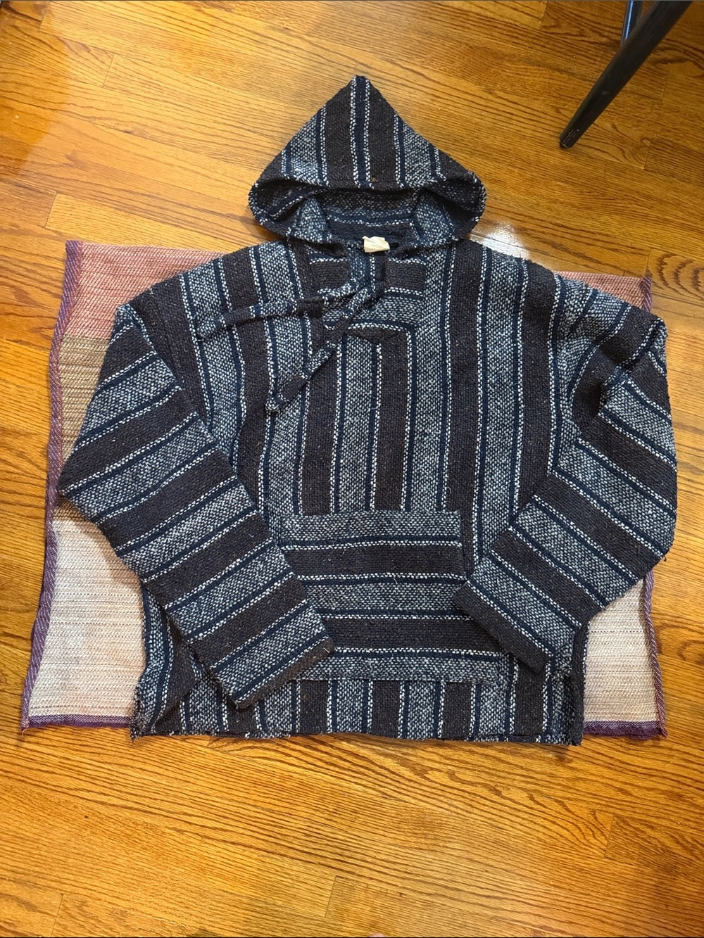 Men's Hooded Baja Stripe Sweater - Black & Gray
